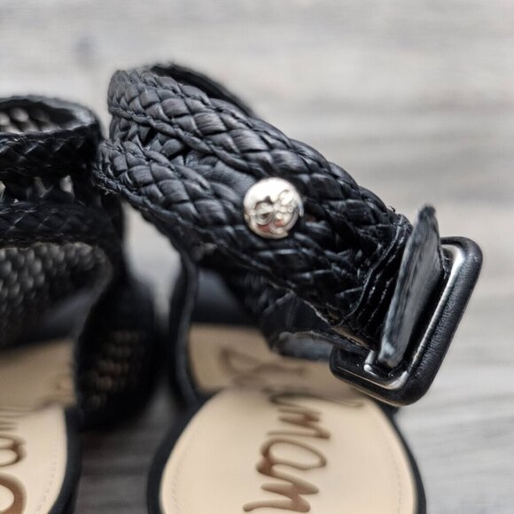 Sam Edelman Evie Basket Weave Open Toe Sling Back Black Block Heel Sandal - Picture 8 of 13